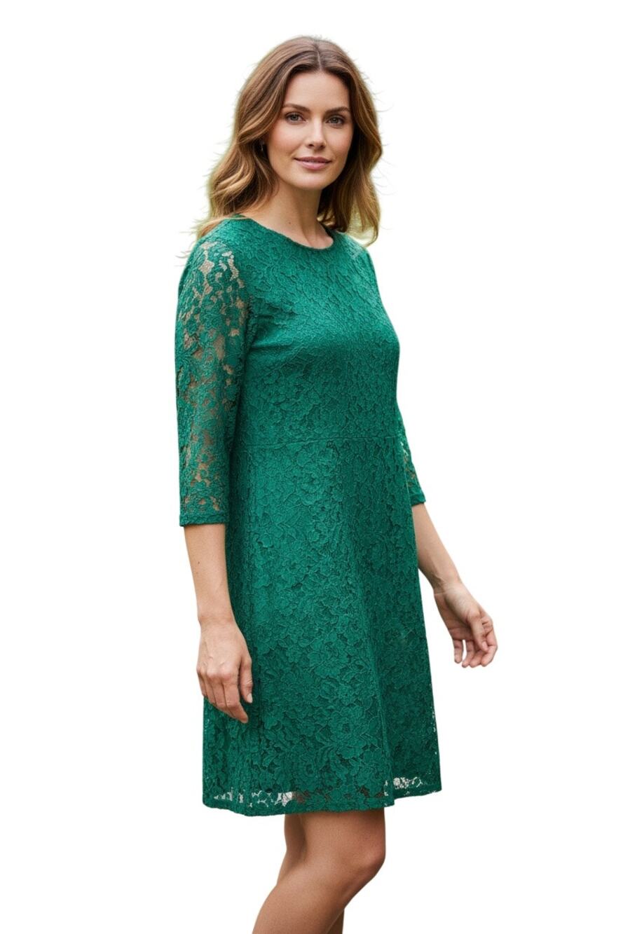 Caroline Rose Spring Green Floral Lace Lined Knee Dress Size M
